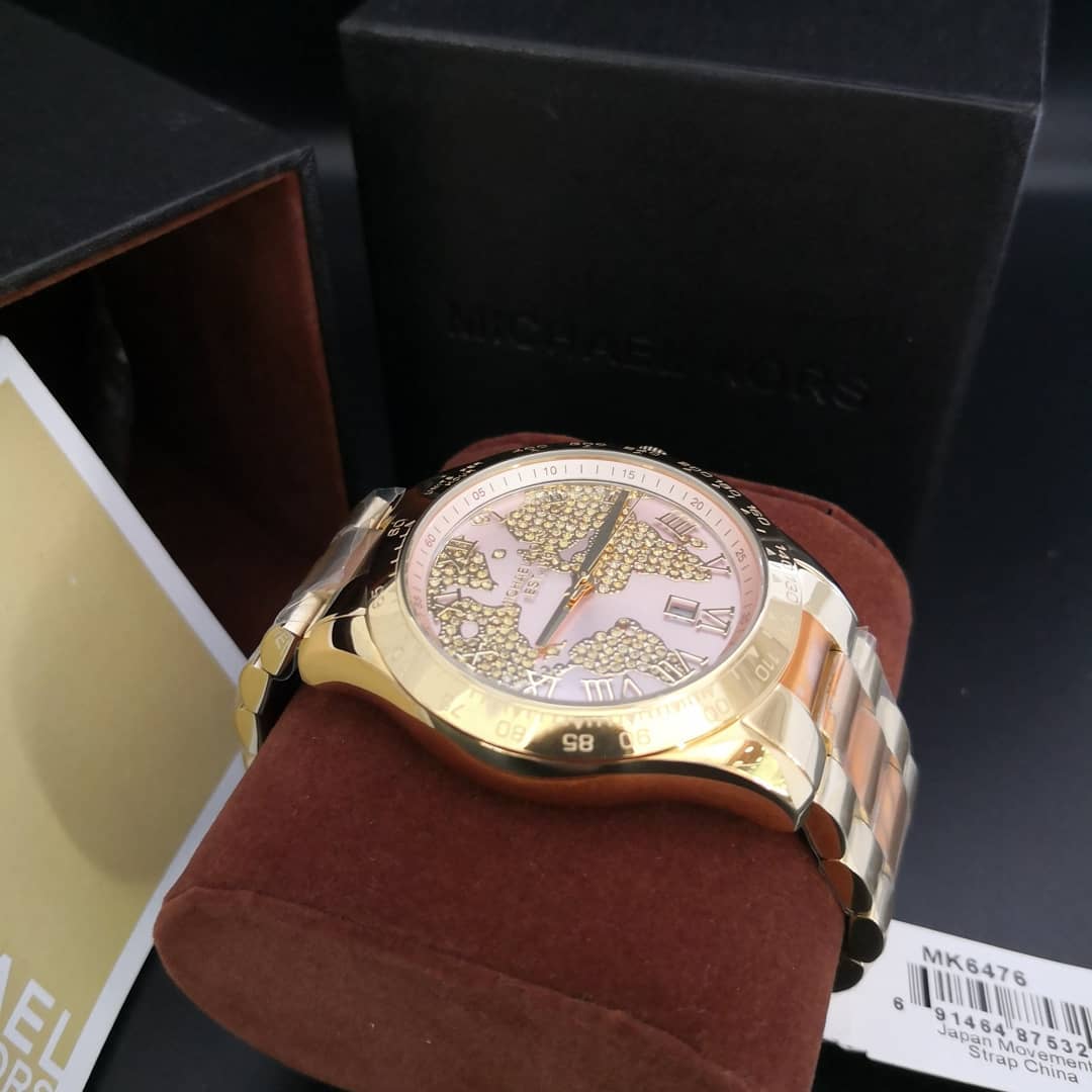 Michael Kors Layton Rose Gold Dial Gold Steel Strap Watch for Women - MK6476