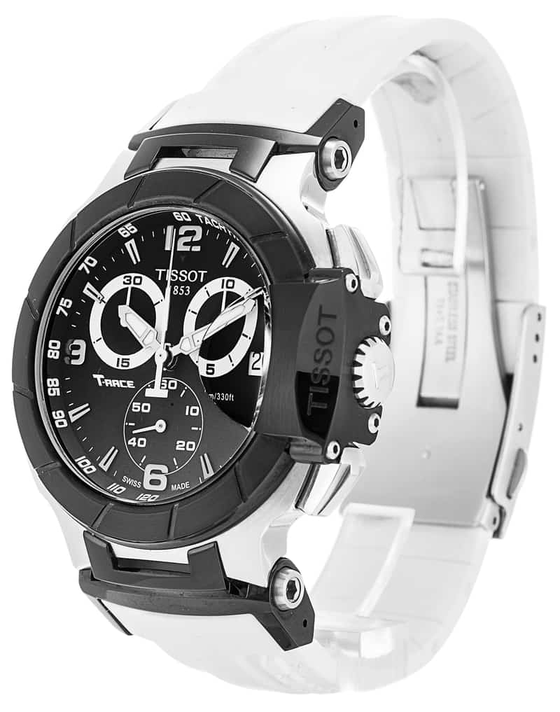 Tissot T Race Chronograph Black Dial White Rubber Strap Watch for Men - T048.417.27.057.05