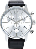 Calvin Klein City Chronograph Silver Dial Black Leather Strap Watch for Men - K2G271C6