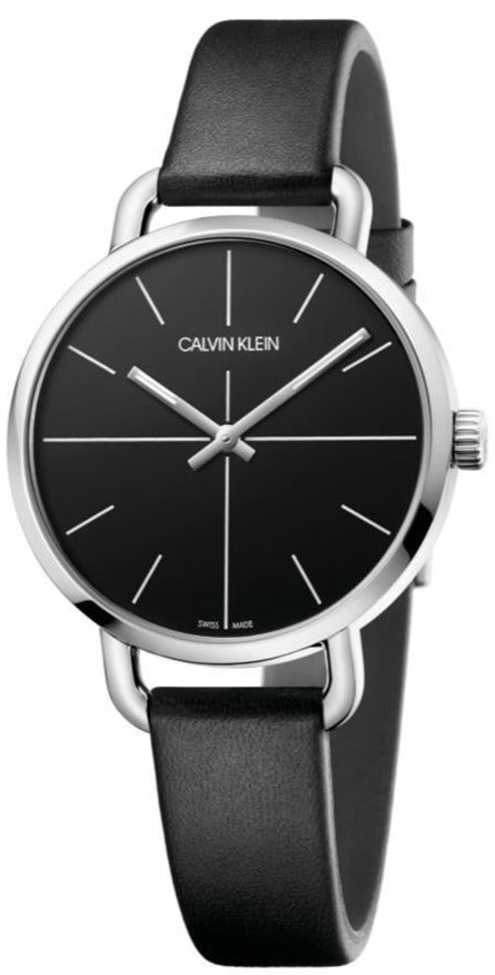Calvin Klein Even Black Dial Black Leather Strap Watch for Women  - K7B231CZ