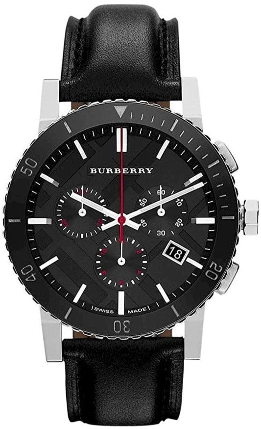 Burberry The City Black Dial Black Leather Strap Watch for Men - BU9382