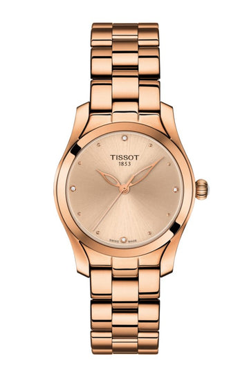 Tissot T Wave Rose Gold Dial Rose Gold Steel Strap Watch For Women - T112.210.33.456.00