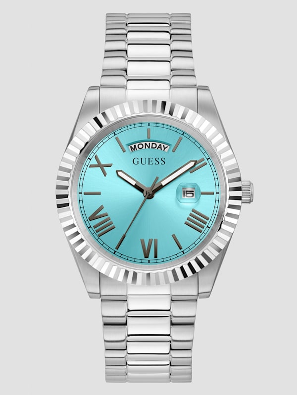 Guess Connoisseur Turquoise Dial Silver Steel Strap Watch for Men - GW0265G11
