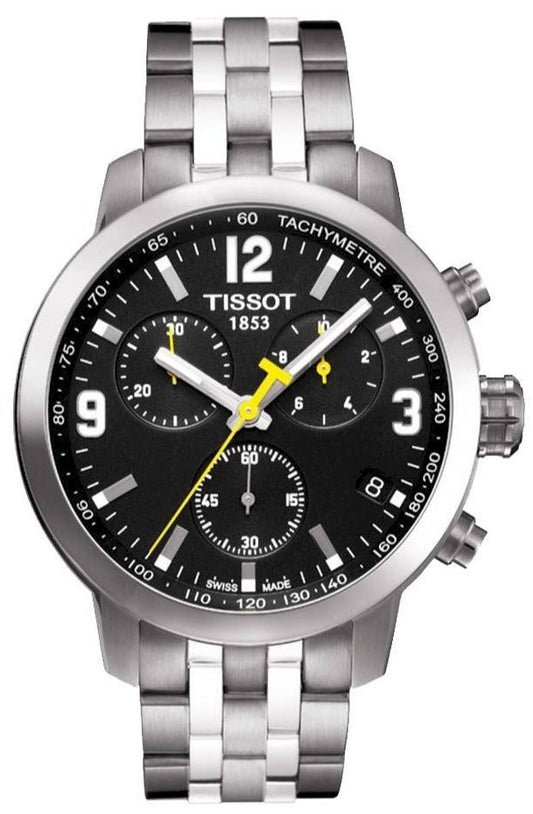 Tissot T Sport PRC200 Chronograph Black Dial Silver Steel Strap Watch for Men - T17.1.586.52