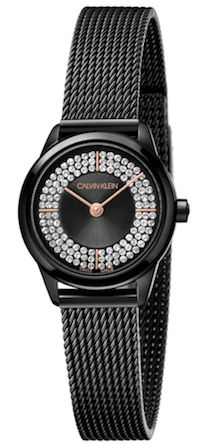 Calvin Klein Minimal Diamonds Black Dial Black Mesh Bracelet Watch for Women - K3M2342R