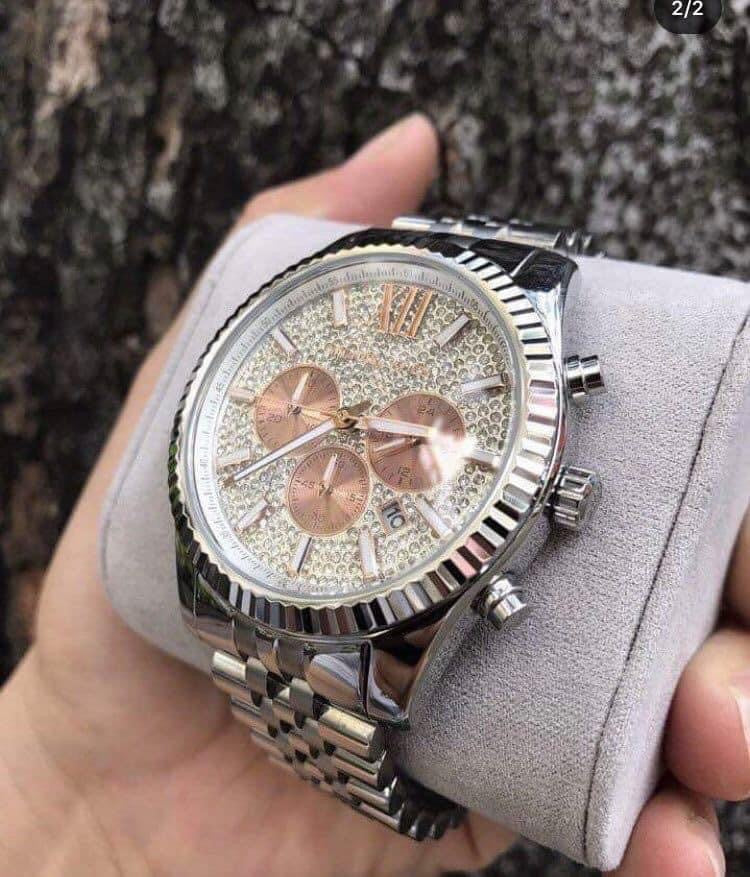 Michael Kors Lexington Chronograph Silver Dial Silver Steel Strap Watch for Men - MK8515