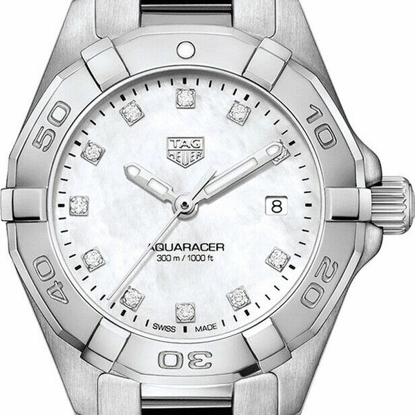 Tag Heuer Aquaracer Quartz Mother of Pearl Dial Silver Steel Strap Watch for Women - WBD1411.BA0741