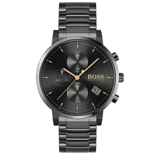 Hugo Boss Integrity Black Dial Black Steel Strap Watch for Men - 1513780