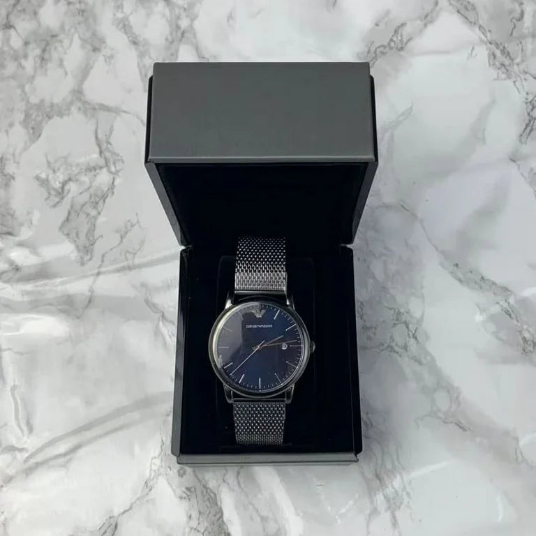 Emporio Armani Luigi Quartz Blue Dial Grey Mesh Bracelet Watch For Men - AR11053