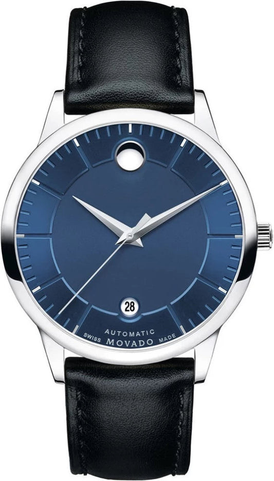 Movado 1881 Automatic Blue Dial Black Leather Strap Watch For Men - 606874