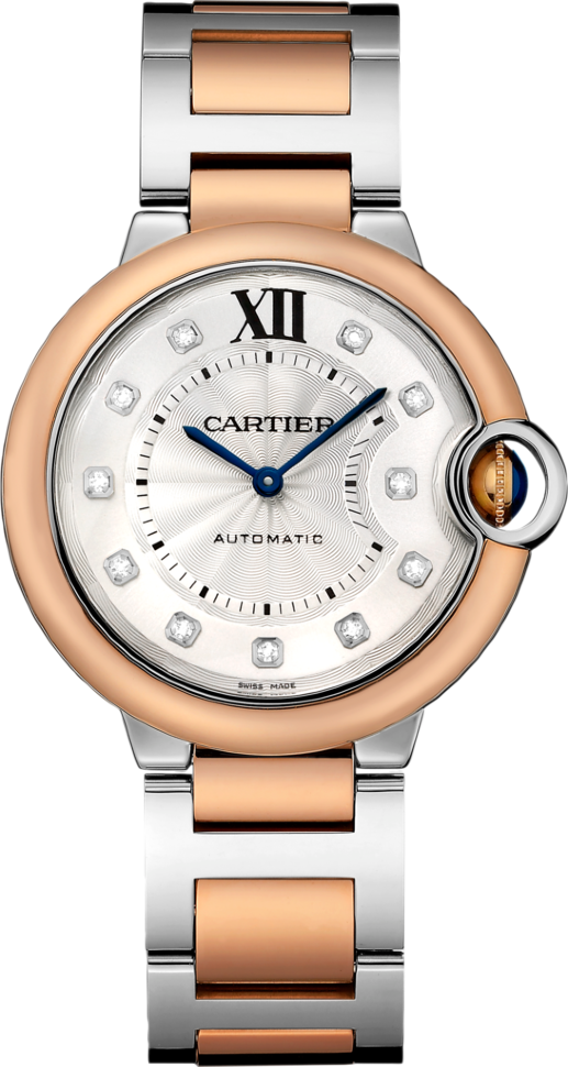 Cartier Ballon Blue De Cartier Diamonds Silver Dial Two Tone Steel Strap Watch for Women - W3BB0013