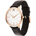 Movado Ultra Slim Silver Dial Brown Leather Strap Watch For Women - 0607093