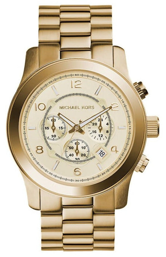 Michael Kors Runway Gold Dial Gold Steel Strap Watch for Men - MK8077