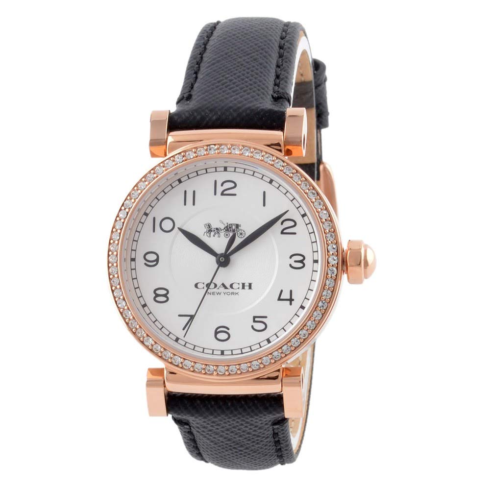 Coach Madison White Dial Black Leather Strap Watch for Women - 14503396