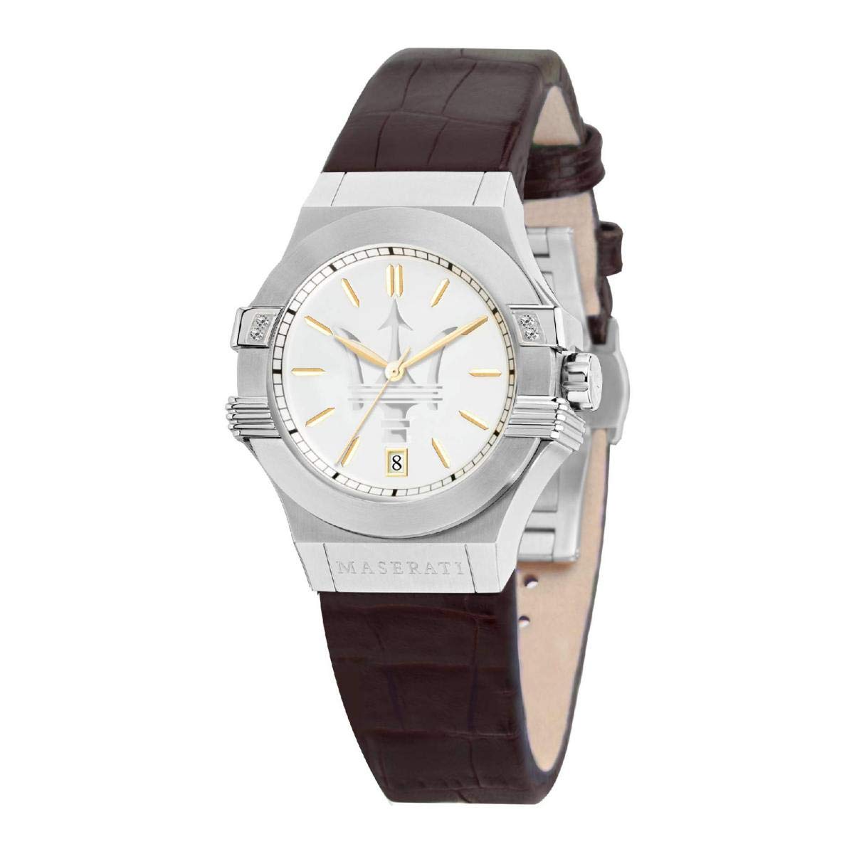 Maserati Potenza 35mm Silver Dial Brown Leather Strap Watch For Women - R8851108506