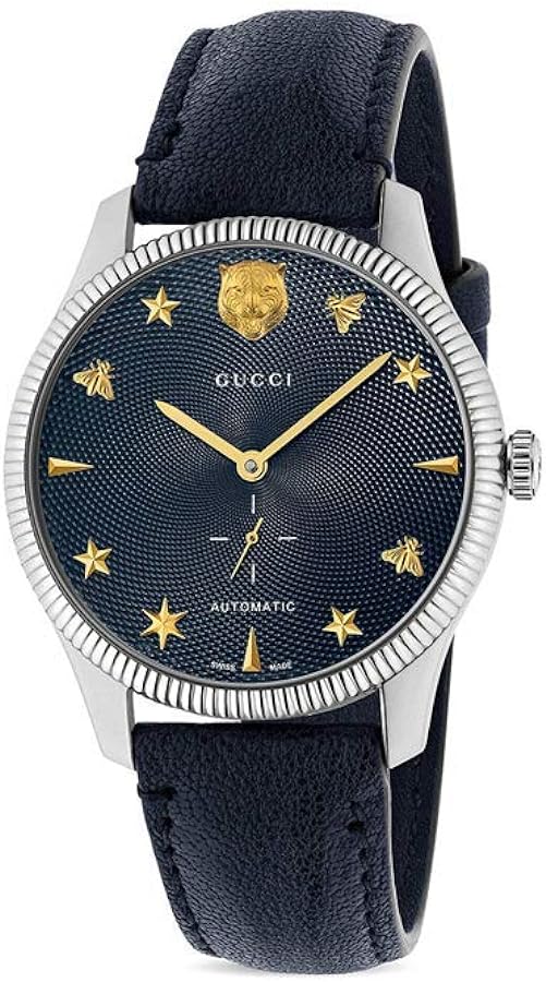 Gucci G Timeless Automatic Blue Dial Black Leather Strap Watch For Men - YA126347