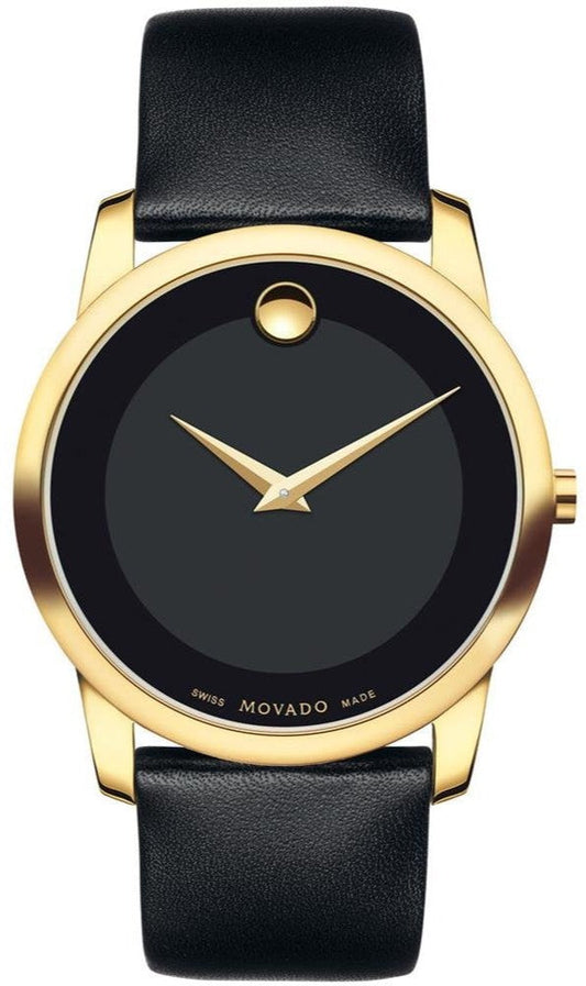 Movado Museum Black Dial Black Leather Strap Watch For Men - 606876
