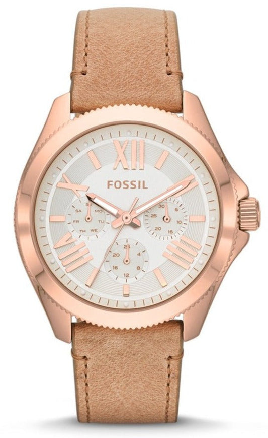 Fossil Cecile White Dial Beige Leather Strap Watch for Women - AM4532