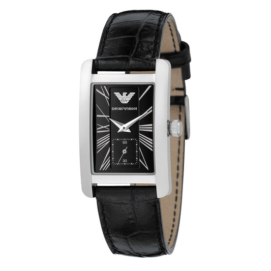 Emporio Armani Classic Black Dial Black Leather Strap Watch For Women - AR0144