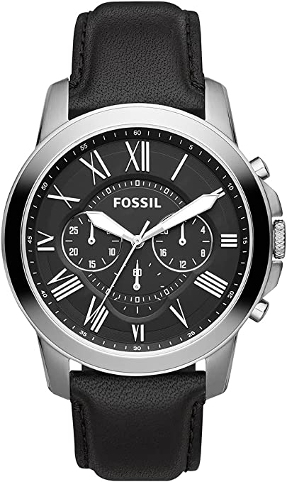 Fossil Grant Chronograph Black Dial Black Leather Strap Watch for Men - FS4812