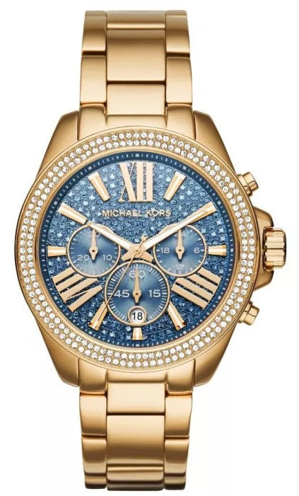 Michael Kors Wren Diamonds Blue Dial Gold Steel Strap Watch for Women - MK6291