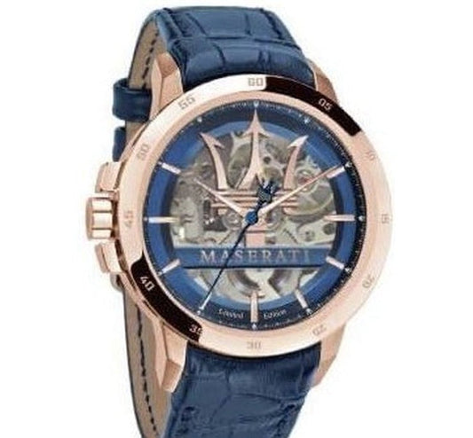Maserati Automatic Blue Dial Stainless Steel Blue Leather Strap Watch For Men - R8821119005