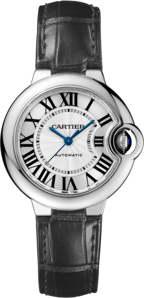 Cartier Ballon Bleu De Cartier Silver Dial Black Leather Strap Watch for Women - WSBB0030