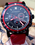 Burberry The City Chronograph Black Dial Red Rubber Strap Watch For Men - BU9805