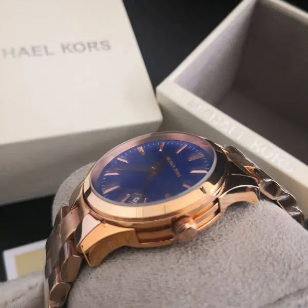 Michael Kors Runway Blue Dial Rose Gold Steel Strap Watch for Women - MK7065