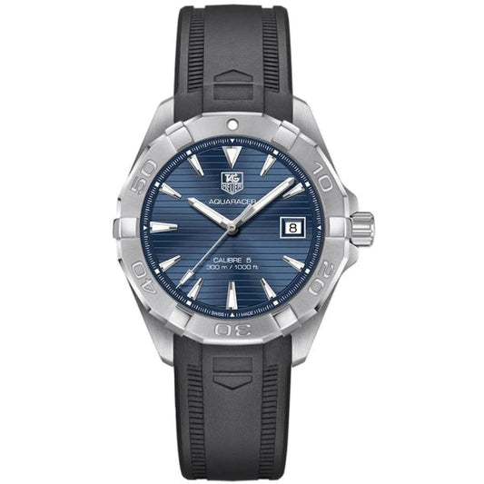 Tag Heuer Aquaracer Calibre 5 Automatic Blue Dial Black Rubber Strap Watch for Men - WAY2112.FT8021