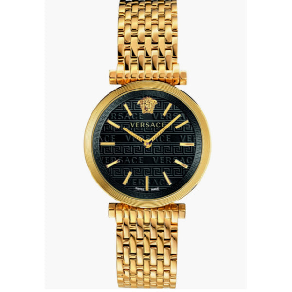Versace V-Twist Black Dial Gold Mesh Bracelet Watch for Women - VELS00819