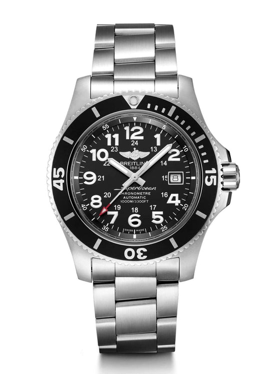 Breitling Superocean II 44mm Black Dial Black Steel Strap Watch for Men - A17392D71B1A1