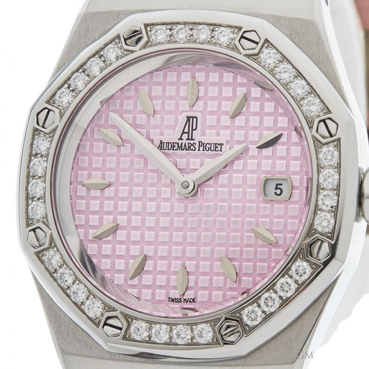 Audemars Piguet Royal Oak Quartz Diamonds Pink Dial Pink Leather Strap Watch for Women - 67601ST.ZZ.D057CR.01
