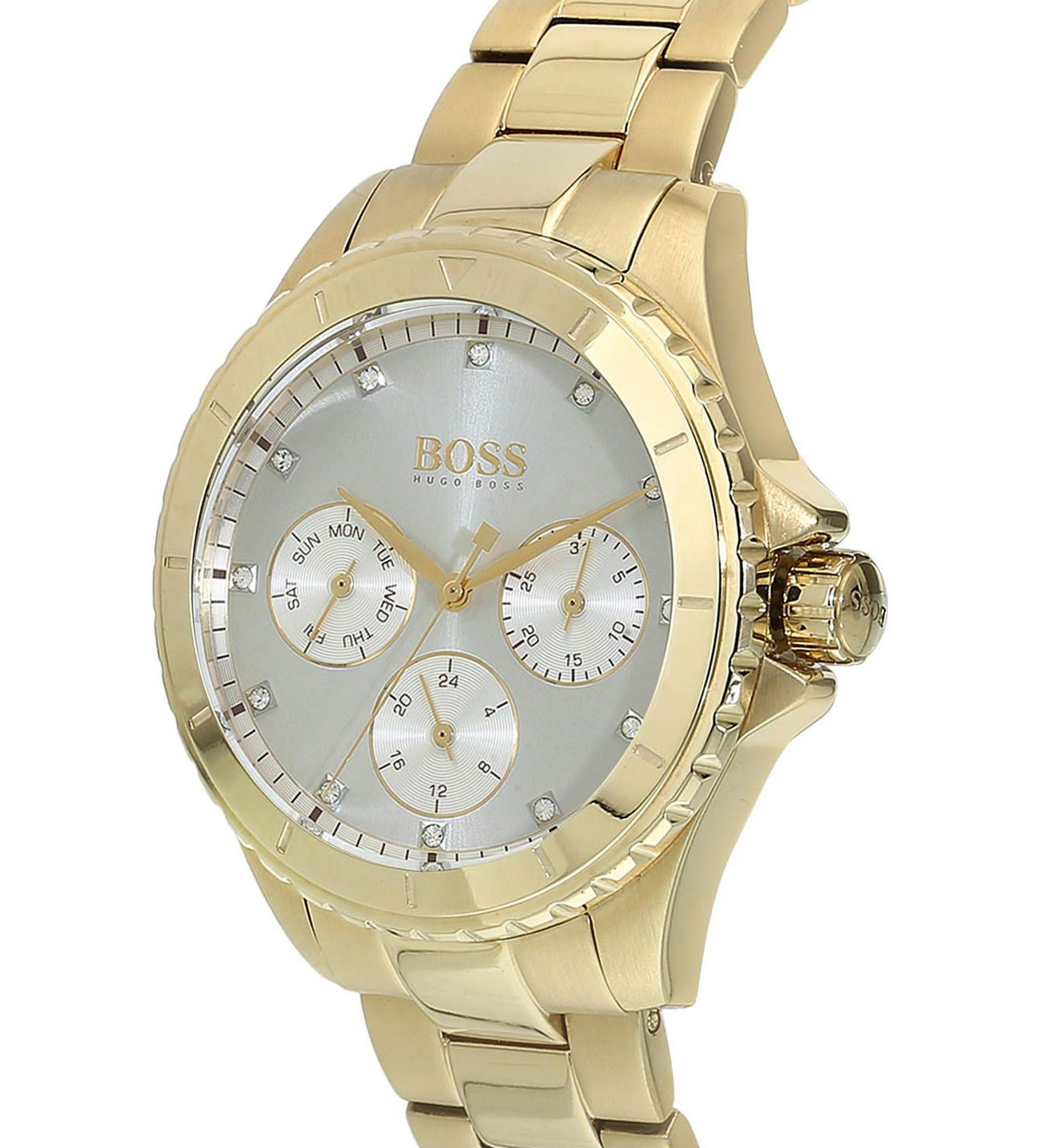 Hugo Boss Premiere White Dial Gold Steel Strap Watch for Women - 1502445