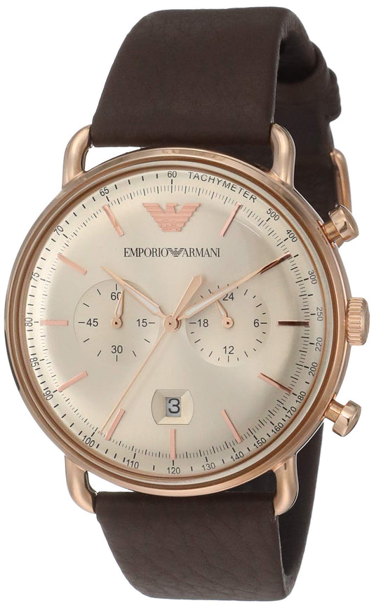 Emporio Armani Aviator Grey Dial Brown Leather Strap Watch For Men - AR11106