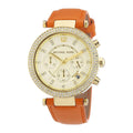 Michael Kors Parker Gold Dial Orange Leather Strap Watch for Women - MK2279
