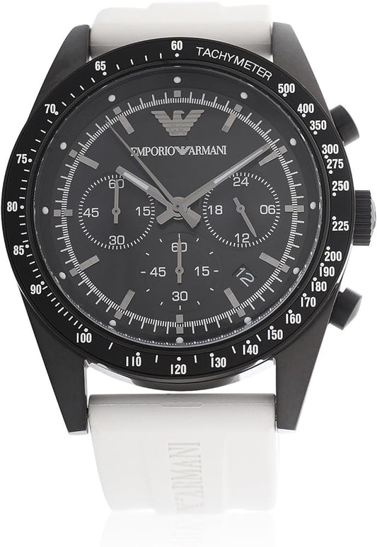 Emporio Armani Sportivo Chronograph Black Dial White Rubber Strap Watch For Men - AR6112