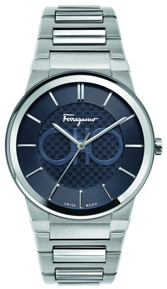 Salvatore Ferragamo Sapphire Blue Dial Silver Steel Strap Watch for Men - SFHP006-20