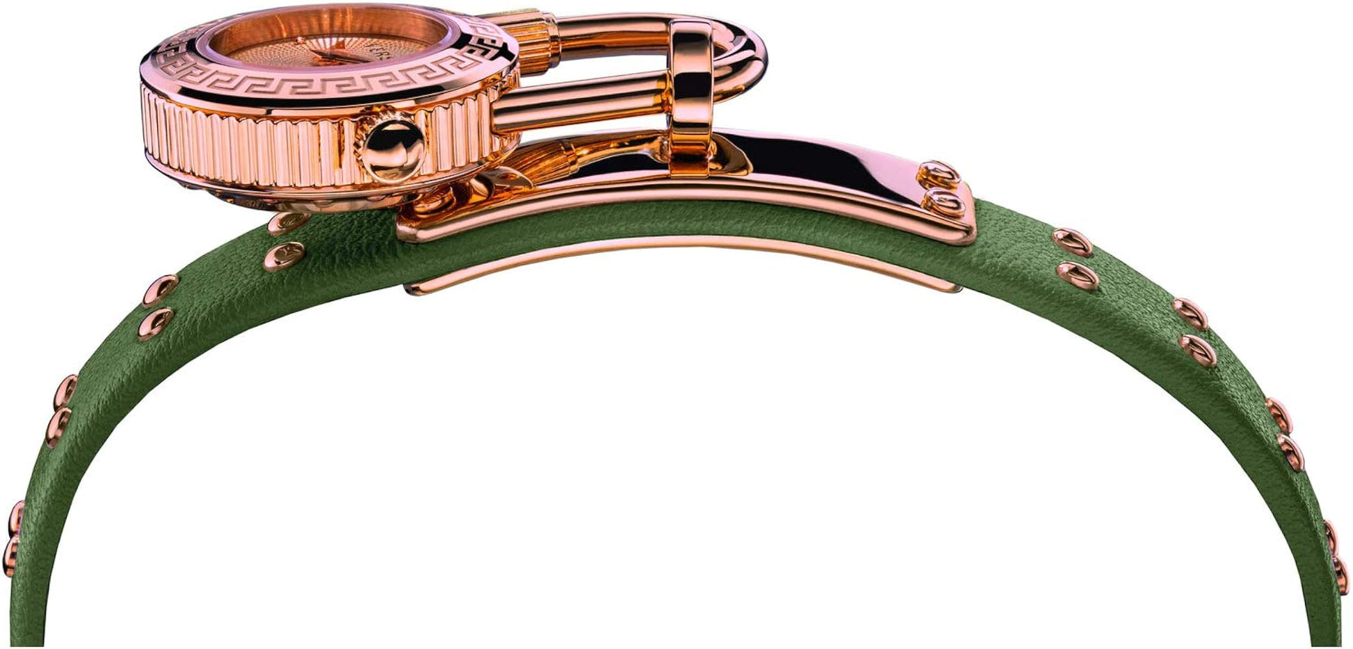 Versace Medusa Lock Icon Quartz Beige Dial Green Leather Strap Watch for Women - VEDW00519