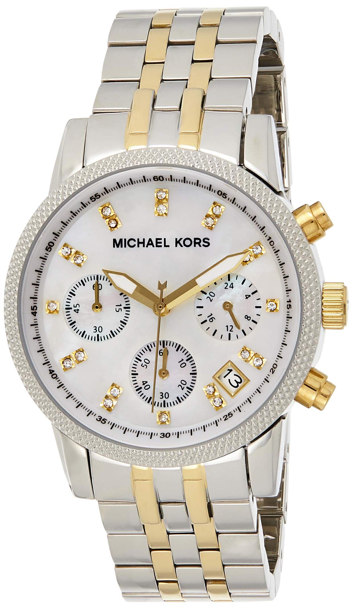 Michael Kors Ritz Chronograph White Dial Two Tone Steel Strap Watch for Women - MK5057