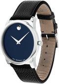 Movado Museum Blue Dial Black Leather Strap Watch For Men - 607013