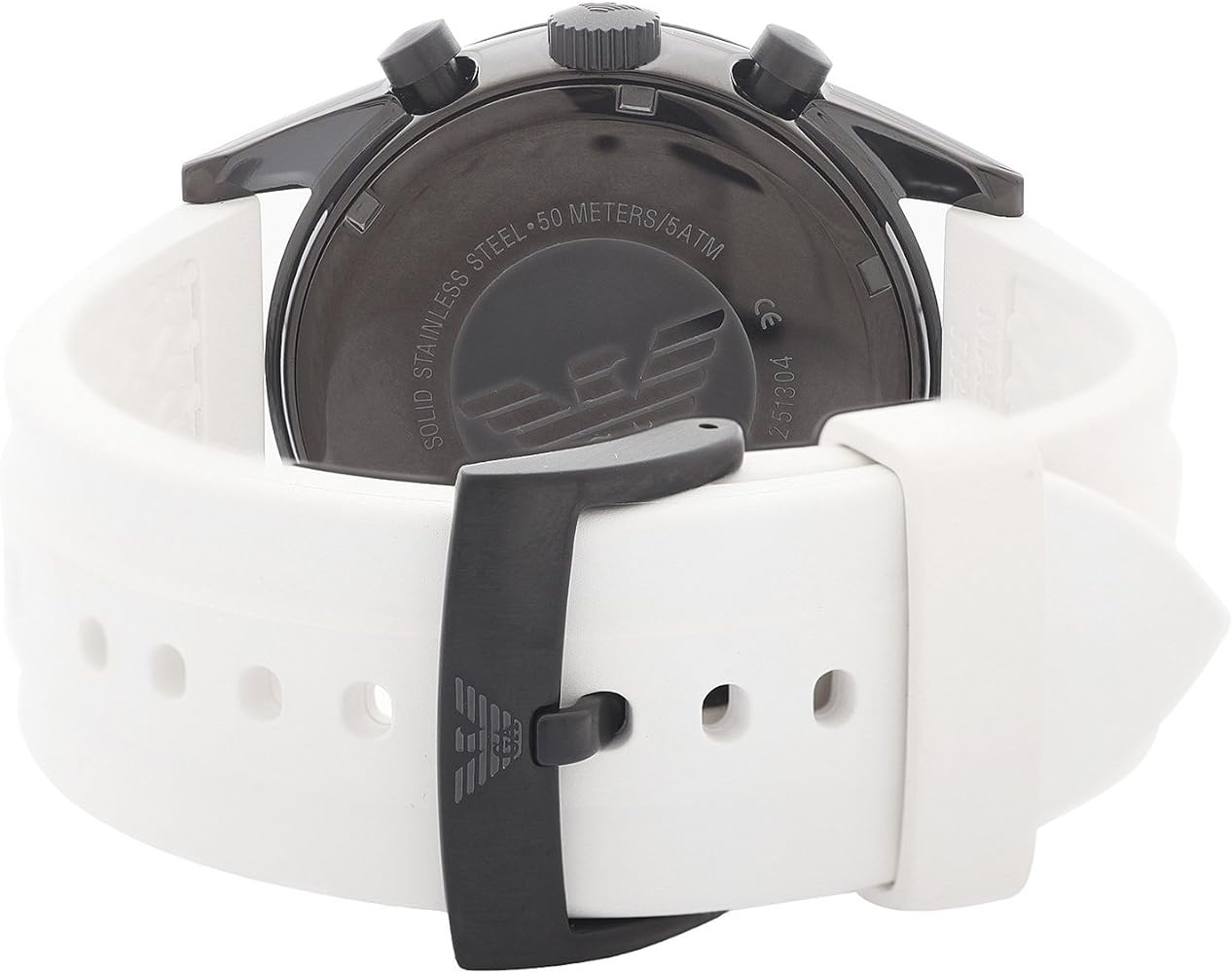 Emporio Armani Sportivo Chronograph Black Dial White Rubber Strap Watch For Men - AR6112