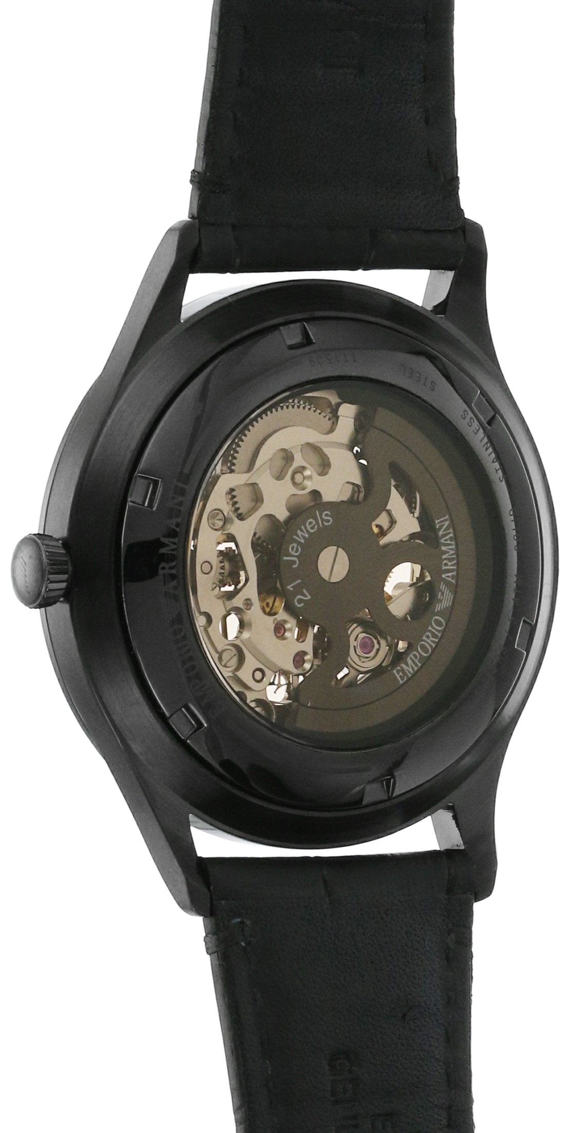 Emporio Armani Meccanico White Dial Black Leather Strap Watch For Men - AR1923