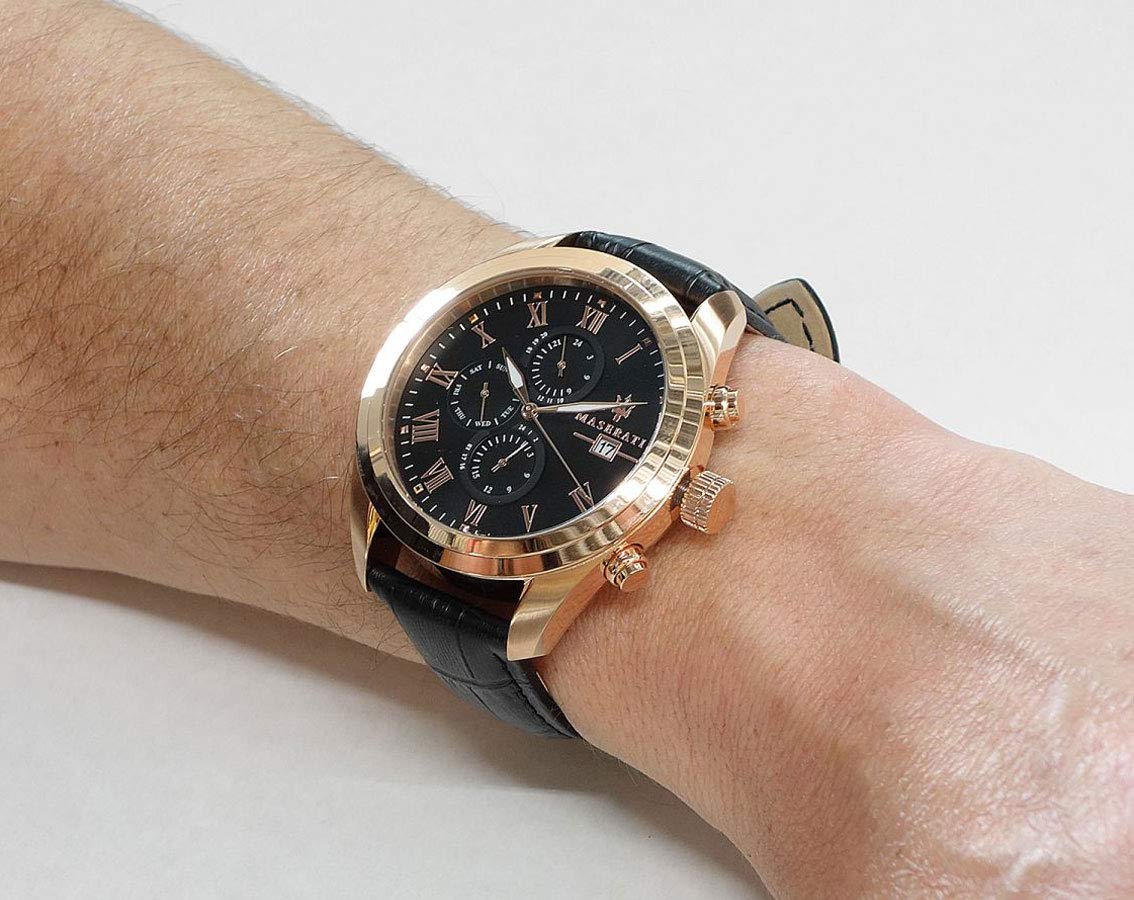 Maserati Traguardo 45mm Chronograph Black Leather Strap Black Dial Watch For Men - R8871612002