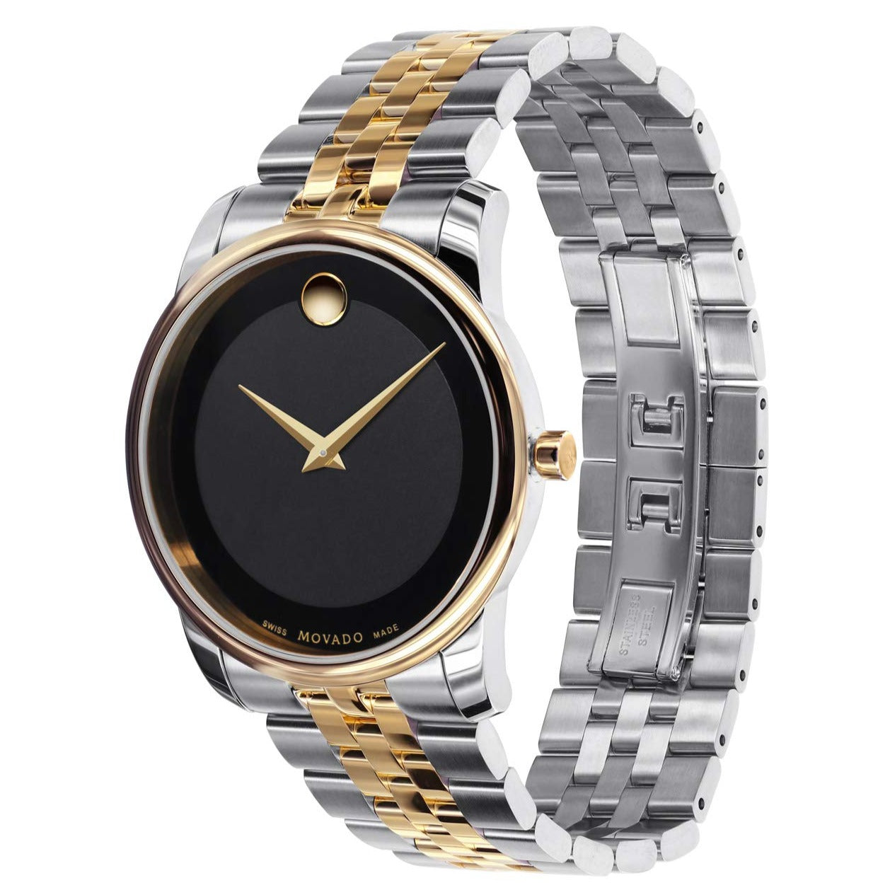 Movado Museum Classic Black Dial Two Tone Steel Strap Watch For Men - 606899