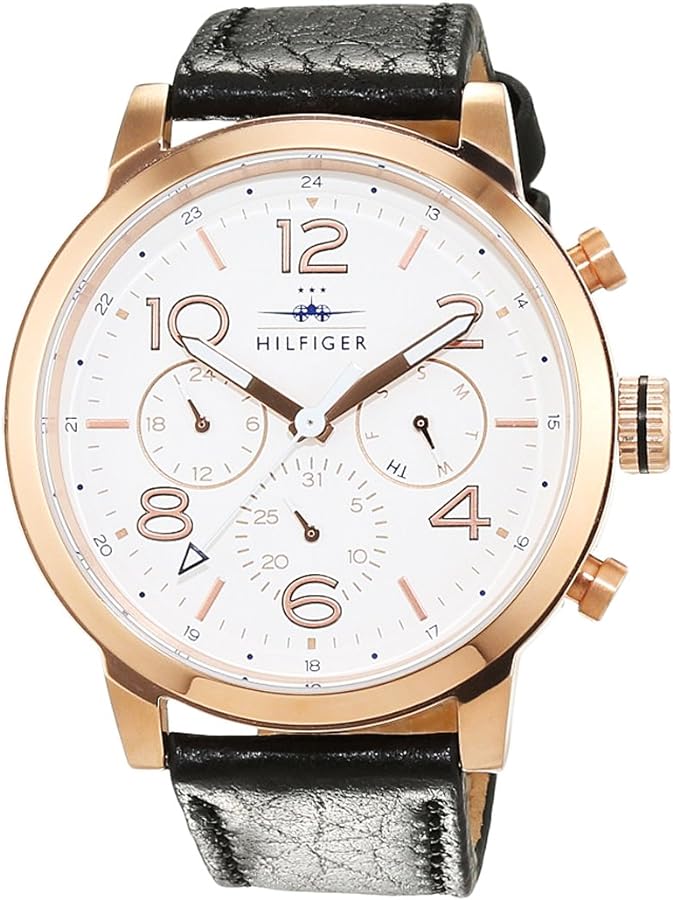 Tommy Hilfiger Jake Multifunction White Dial Black Leather Strap Watch for Men - 1791236