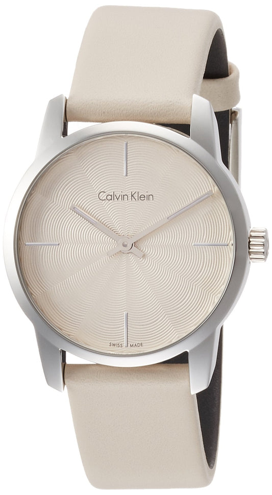 Calvin Klein City White Dial White Leather Strap Watch for Women - K2G231XH