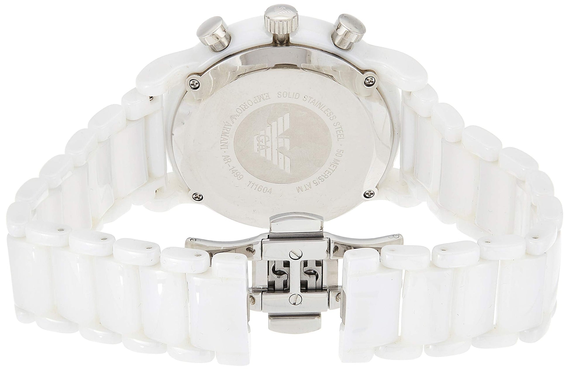 Emporio Armani Luigi Chronograph Ceramic White Dial White Steel Strap Watch For Men - AR1499