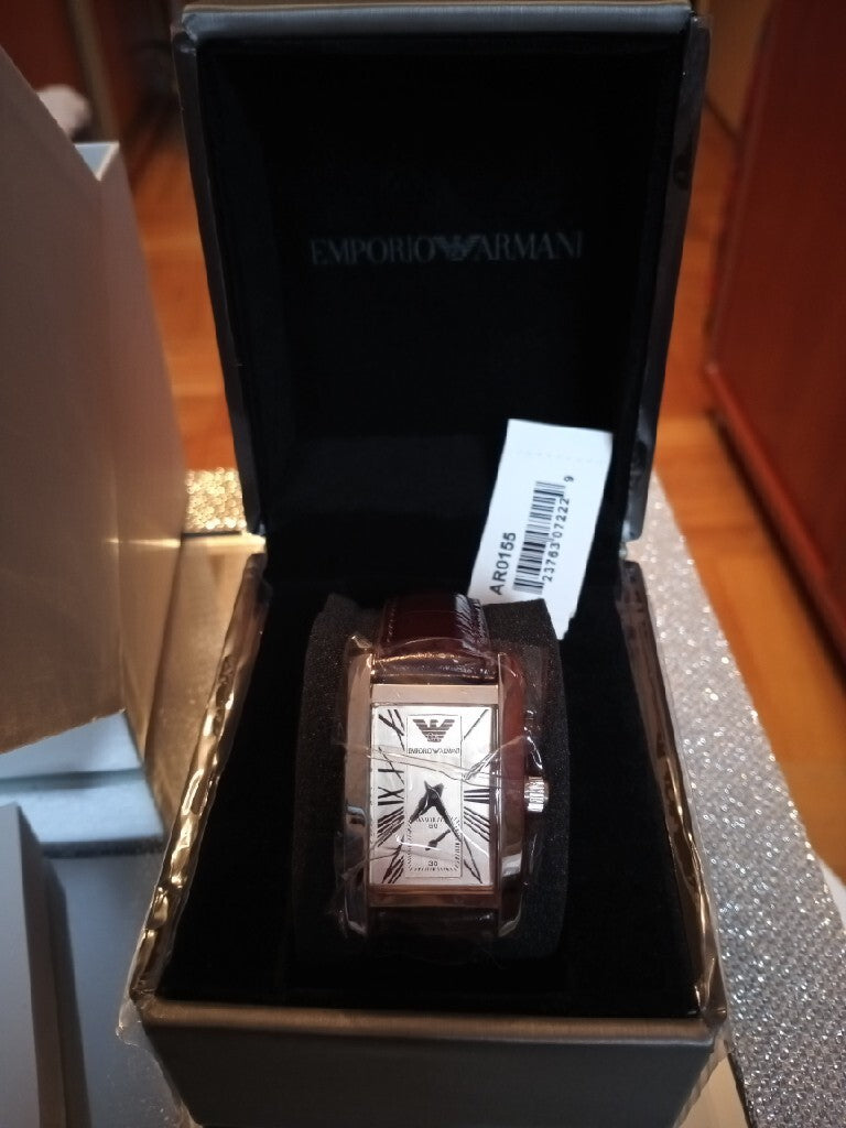 Emporio Armani Classic Beige Dial Brown Leather Strap Watch For Women - AR0155