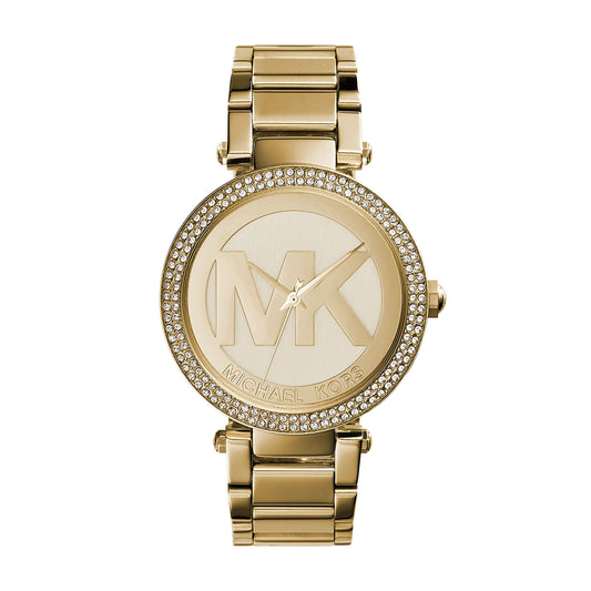 Michael Kors Parker Diamonds Gold Dial Gold Steel Strap Watch for Women - MK5784